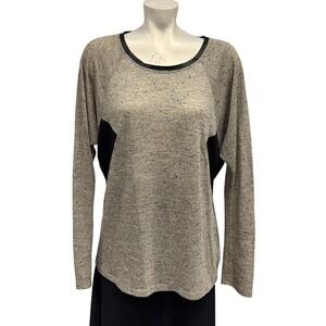Maurices Womens Gray Black Faux Leather Accent Long Sleeve Top Size XL Pullover‎